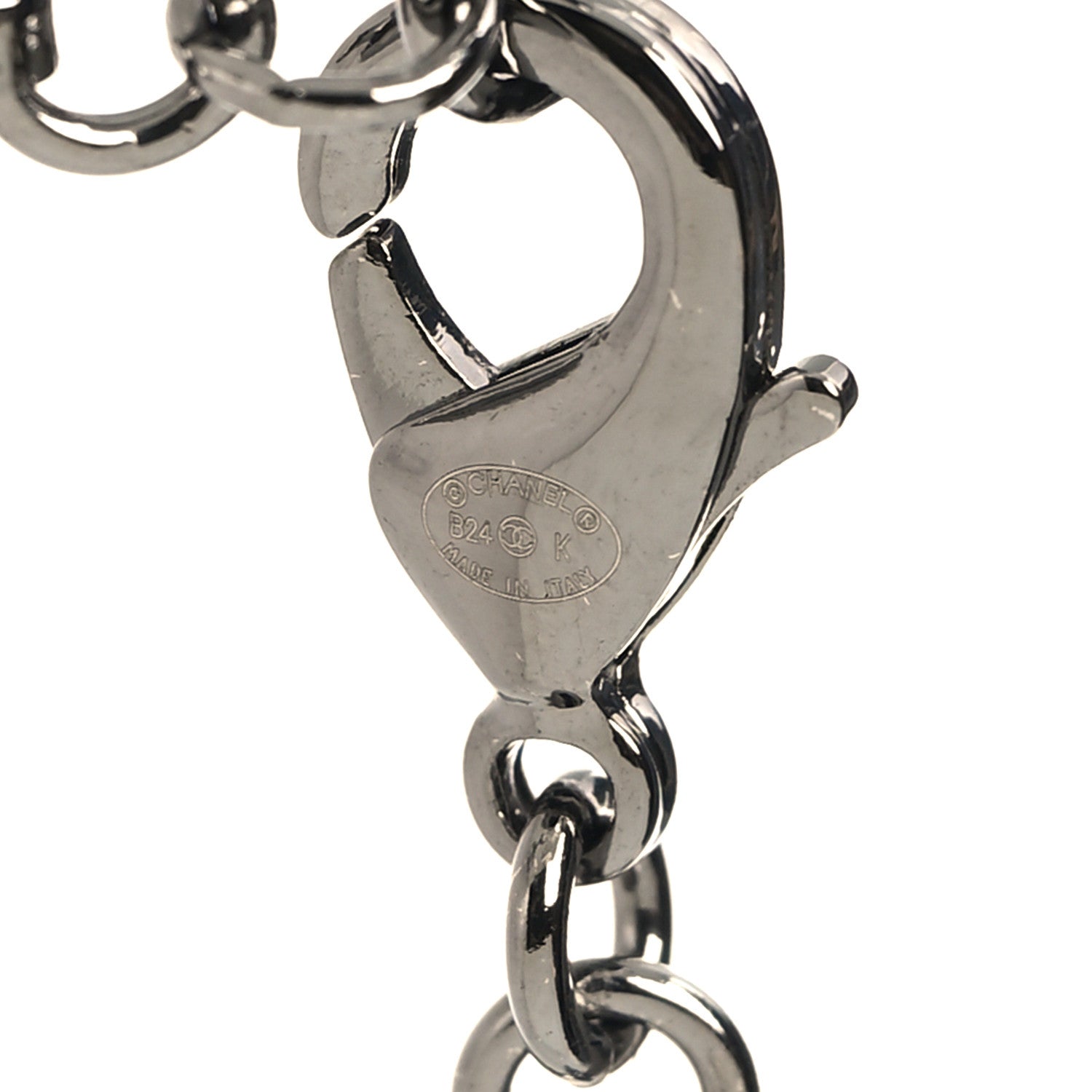 Metal Crystal Pearl CC Camellia Pendant Necklace Silver