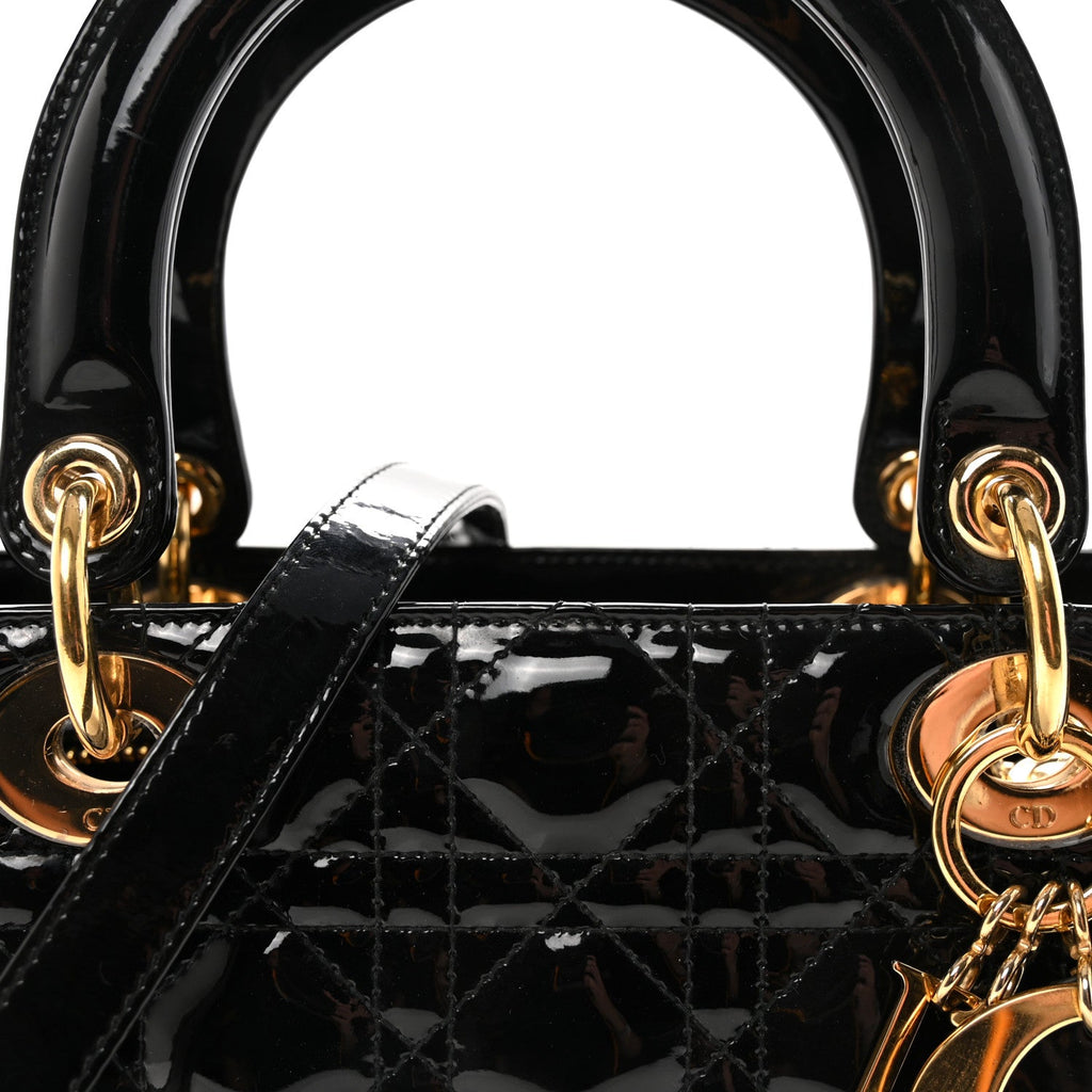Christian Dior Patent Cannage Medium Lady Dior Black