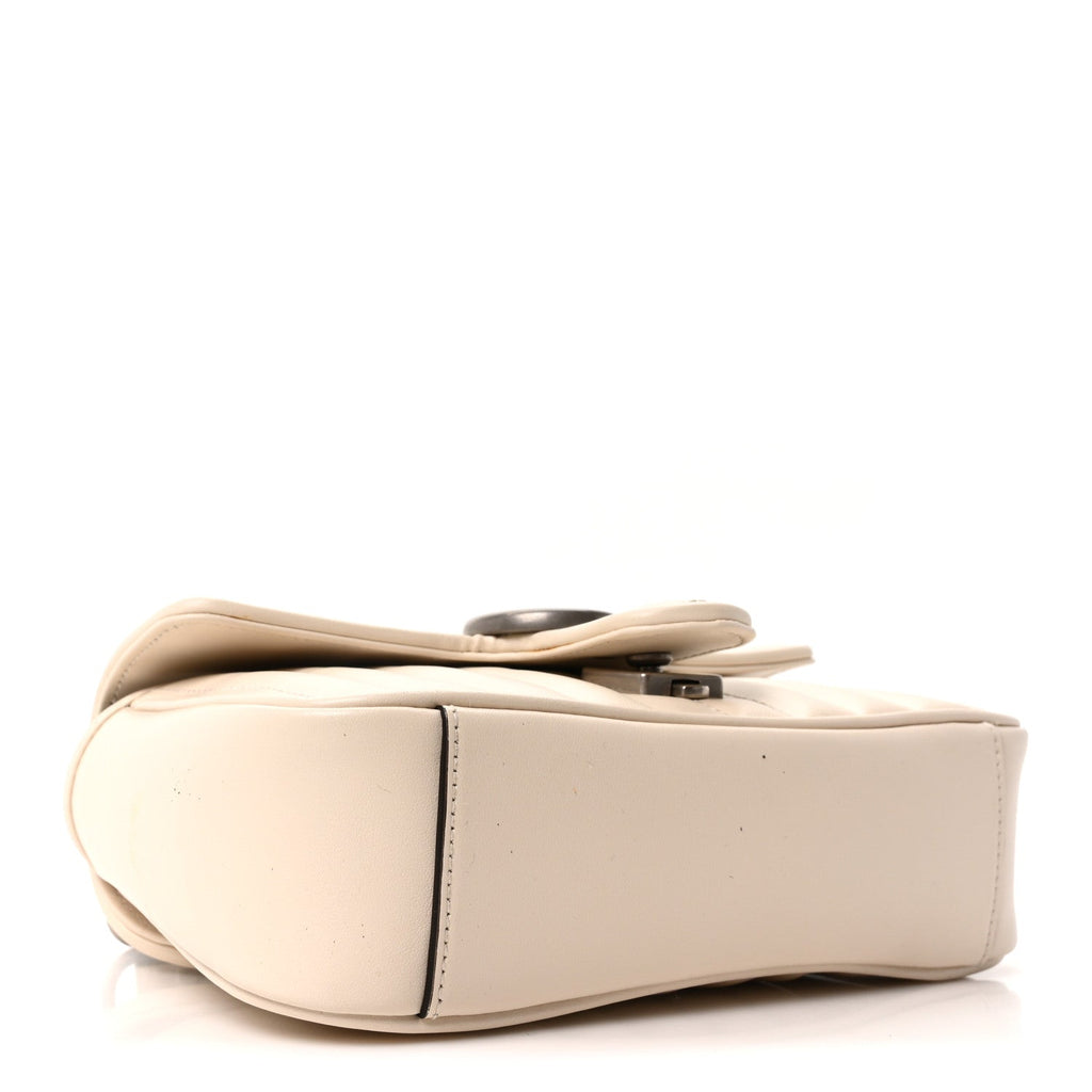 Gucci Calfskin Matelasse Aria Mini GG Marmont Shoulder Bag Mystic White