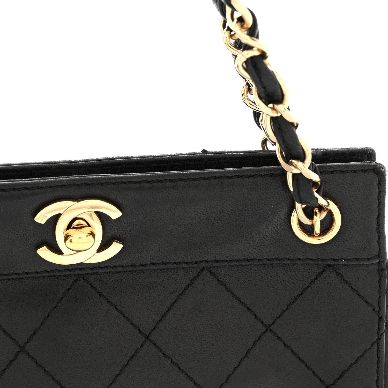 Chanel Lambskin Stitched Small Tote Black