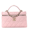 Caviar Quilted Top Handle Slim Vanity With Chain Light Pink