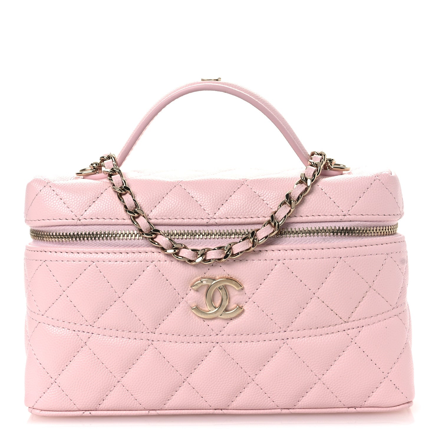Caviar Quilted Top Handle Slim Vanity With Chain Light Pink