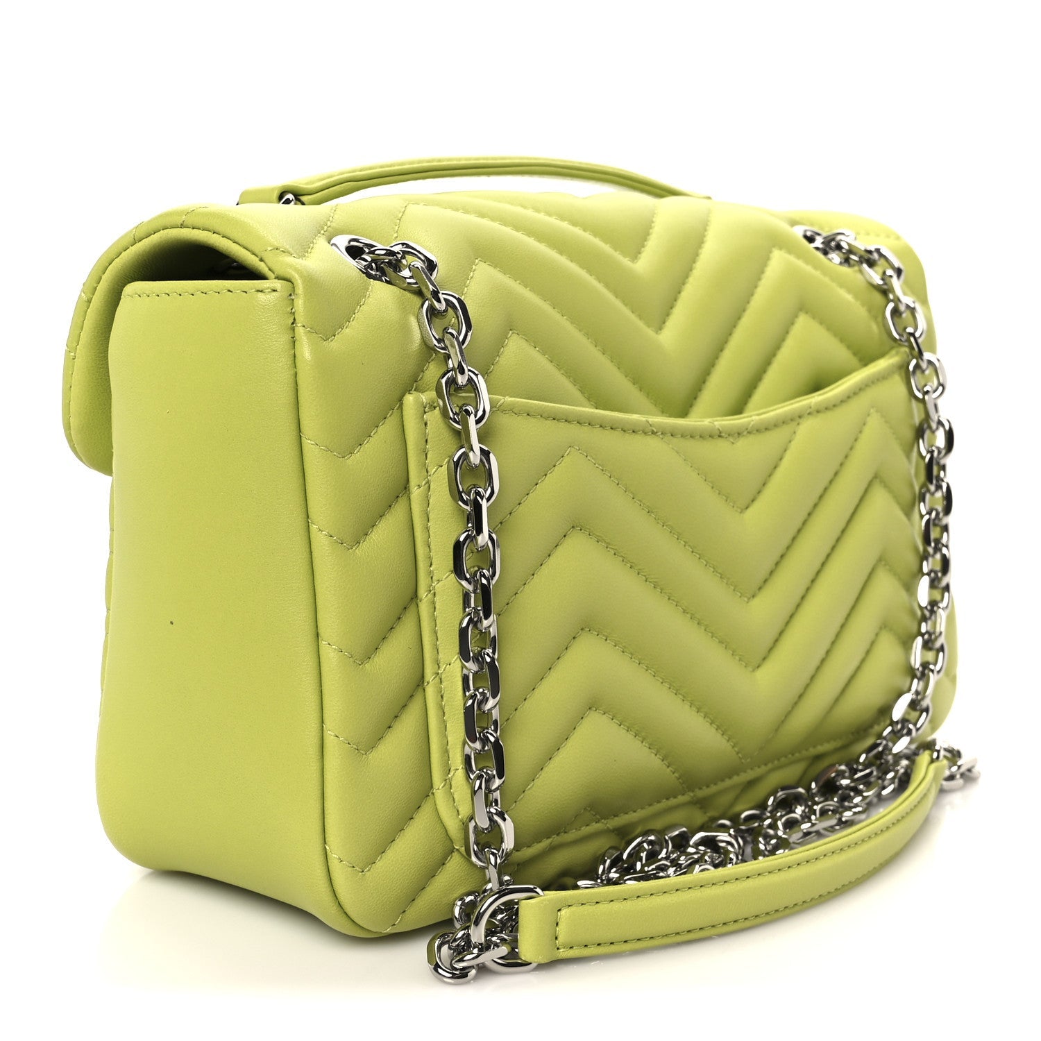Gucci Calfskin Matelasse Medium GG Marmont Shoulder Bag Bright Green