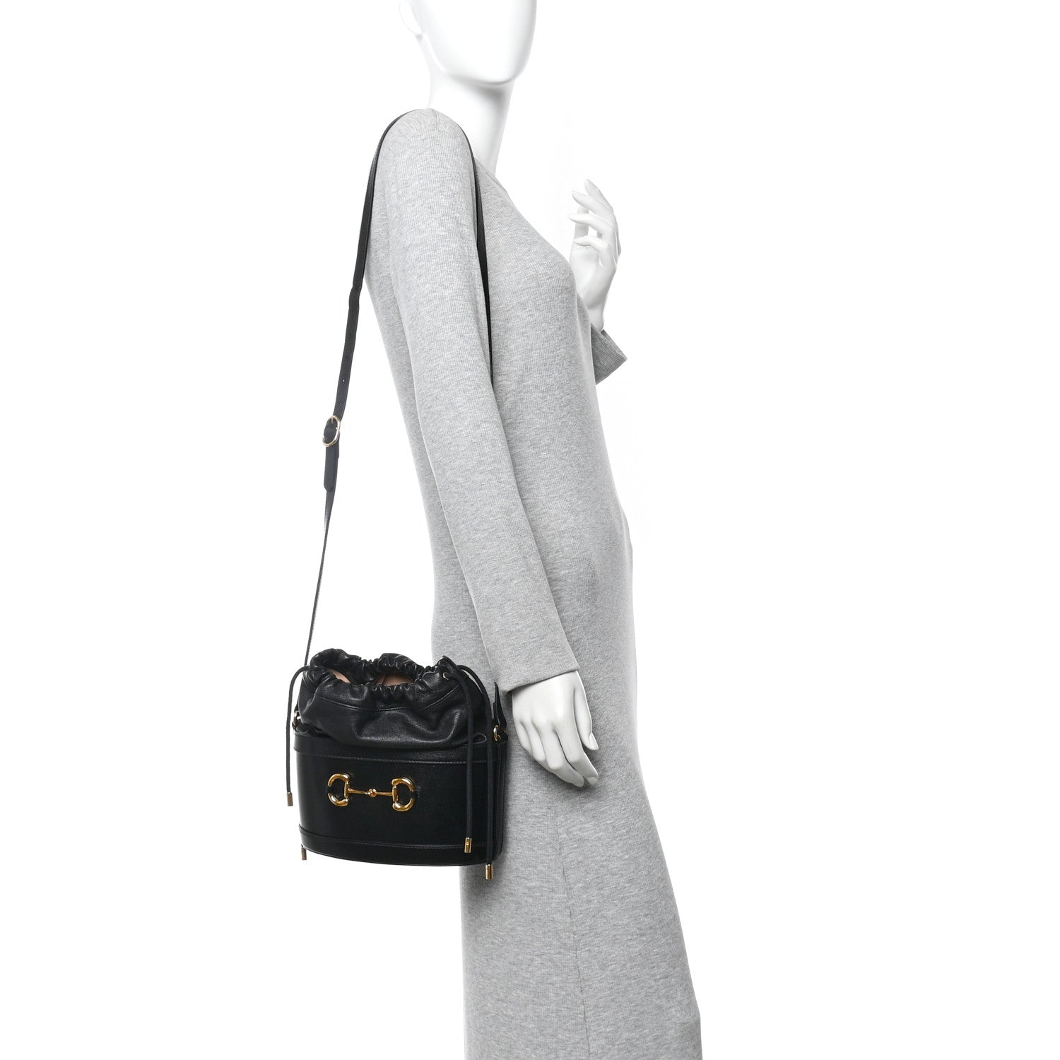 Gucci Azalea Sakai Calfskin Horsebit 1955 Drawstring Bucket Bag Black