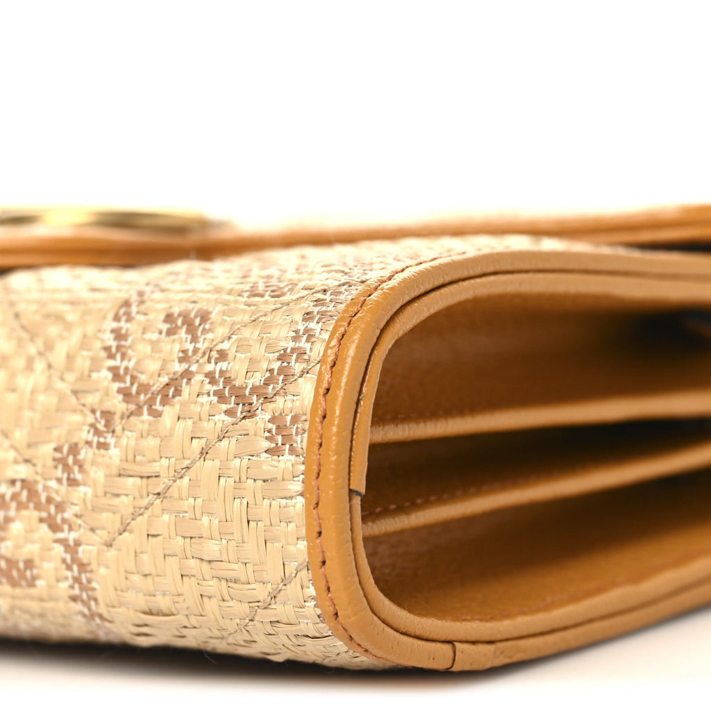 Gucci Raffia GG Monogram Matelasse GG Marmont Chain Wallet Natural Beige Off White Sun Oil