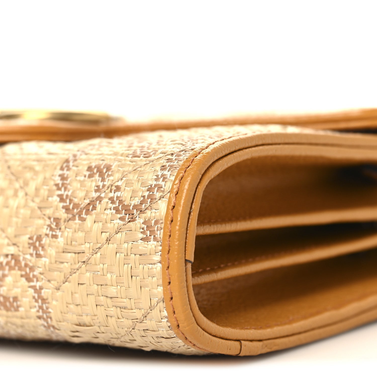 Gucci Raffia GG Monogram Matelasse GG Marmont Chain Wallet Natural Beige Off White Sun Oil