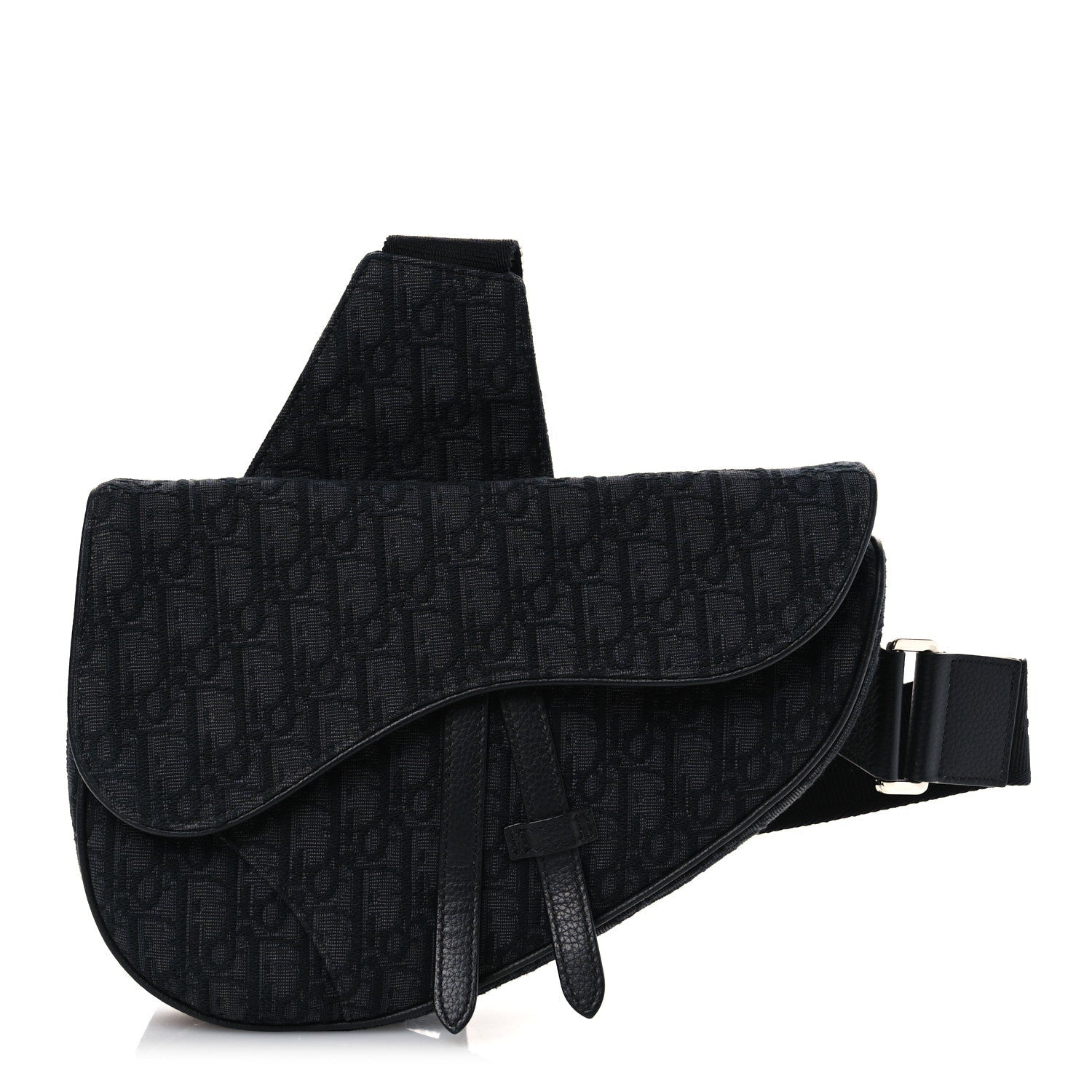Christian Dior Oblique Mens Saddle Bag Black Blue
