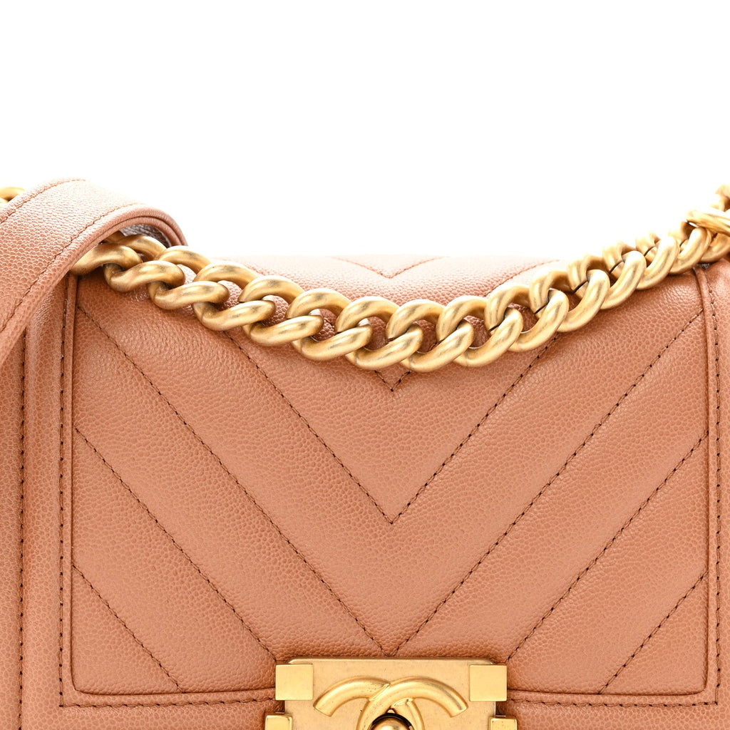 Chanel Caviar Chevron Quilted Small Boy Flap Brown