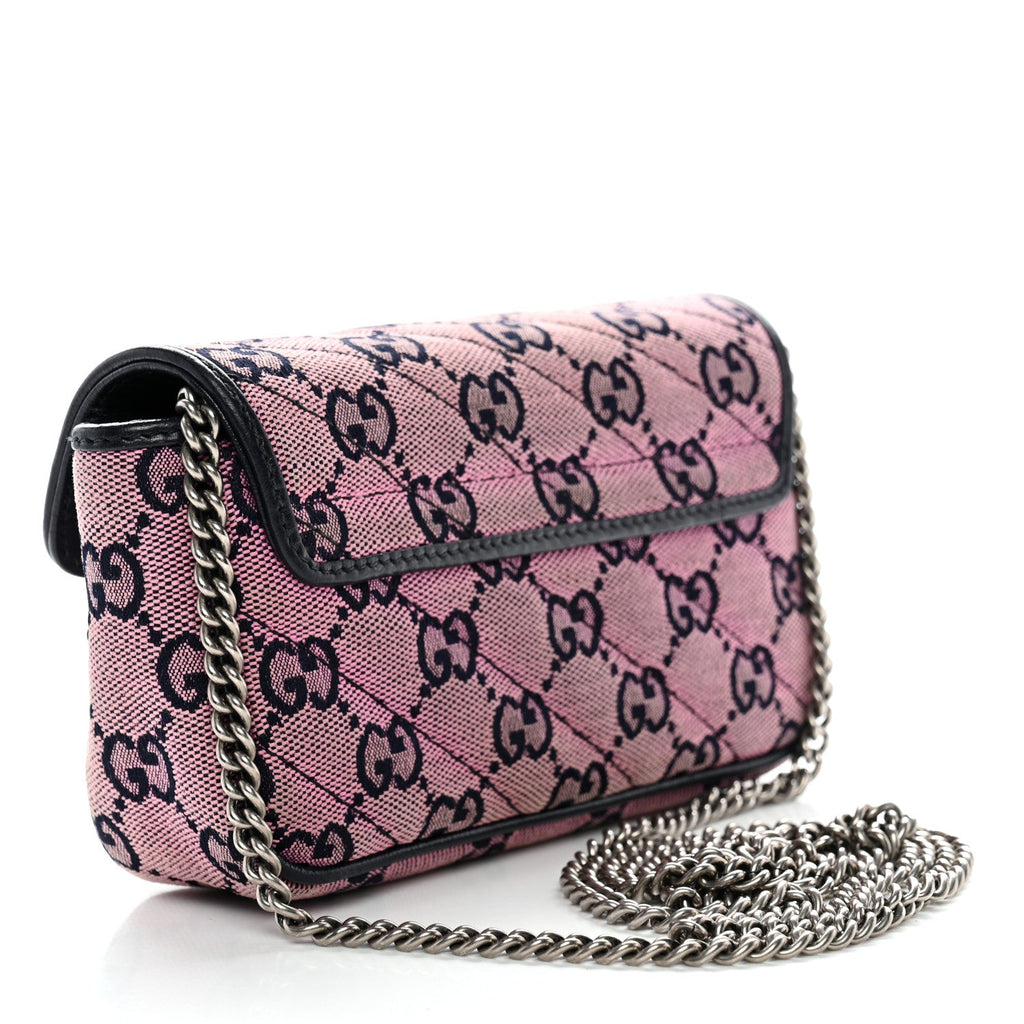 Gucci Monogram Multicolor Matelasse Diagonal Super Mini GG Marmont Shoulder Bag Pink Blue