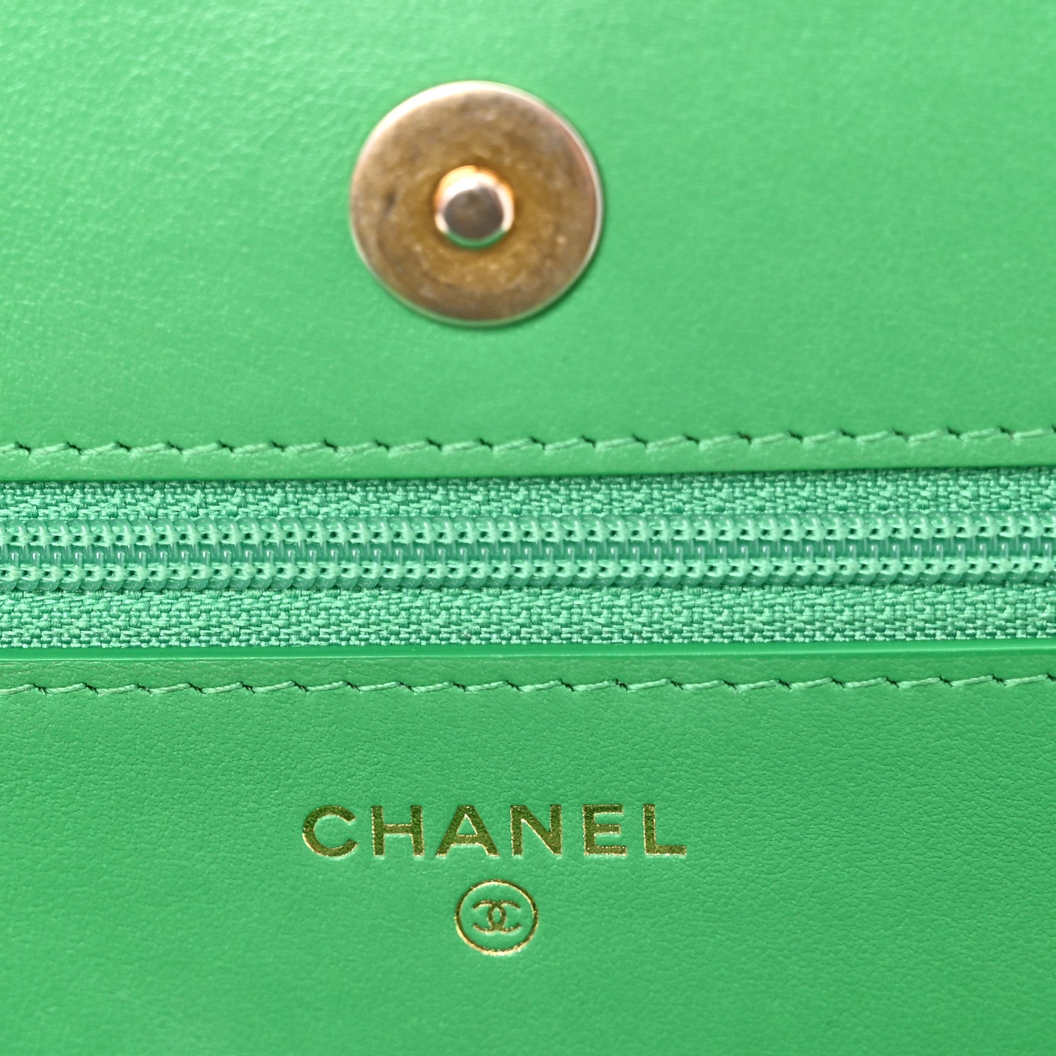 Chanel Shiny Goatskin Quilted Chanel 19 Wallet On Chain WOC Green