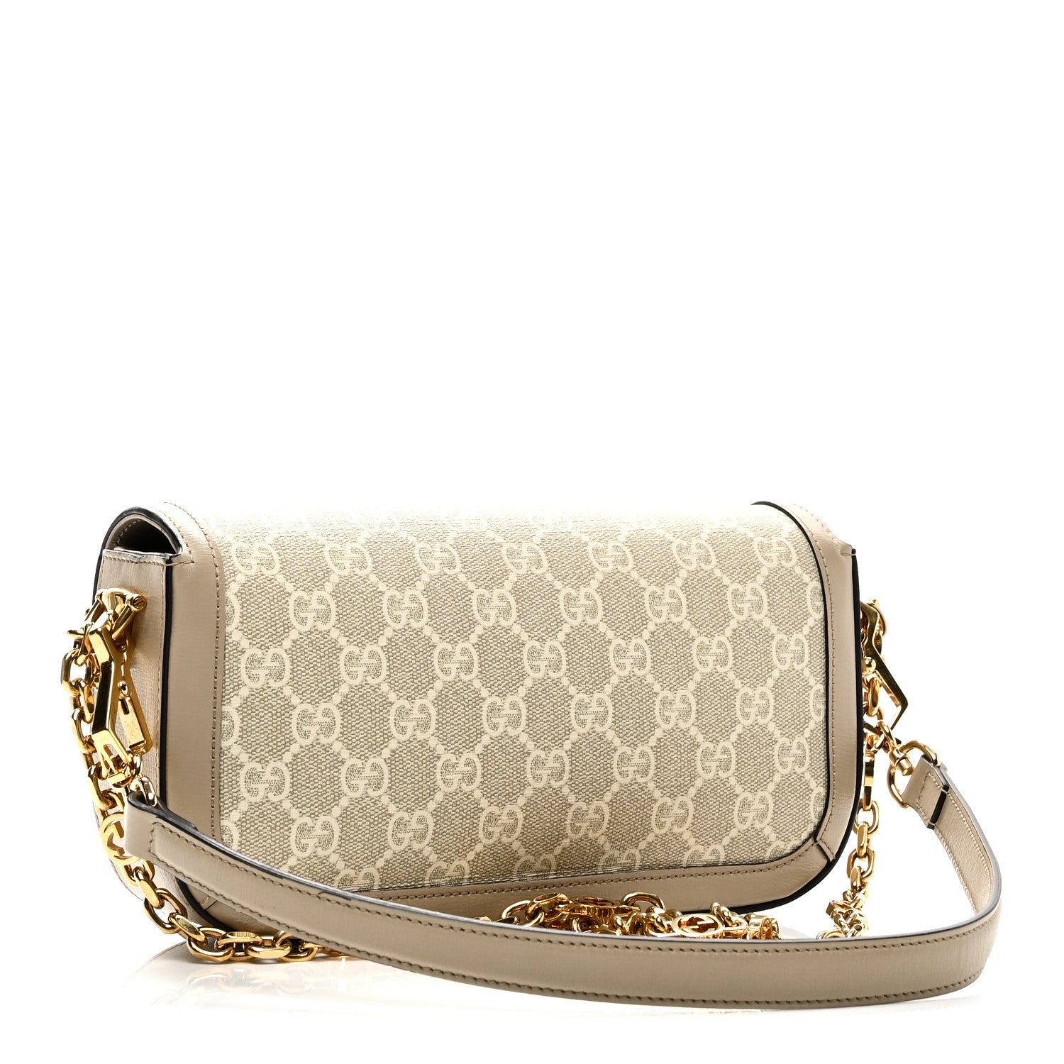 Gucci GG Supreme Monogram Small Horsebit 1955 Chain Shoulder Bag Beige Mystic White