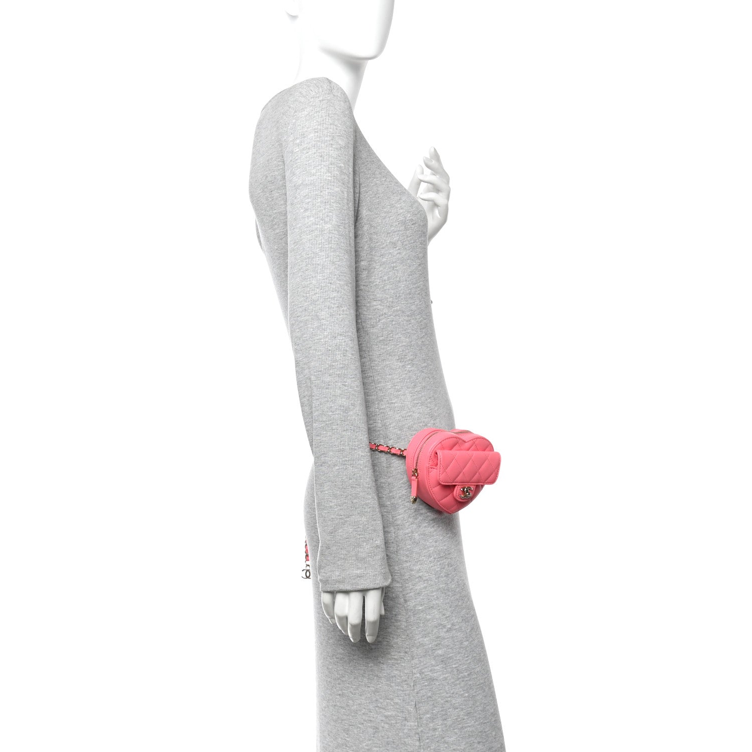 Chanel Lambskin Quilted CC In Love Heart Waist Belt Bag With Chain Pink
