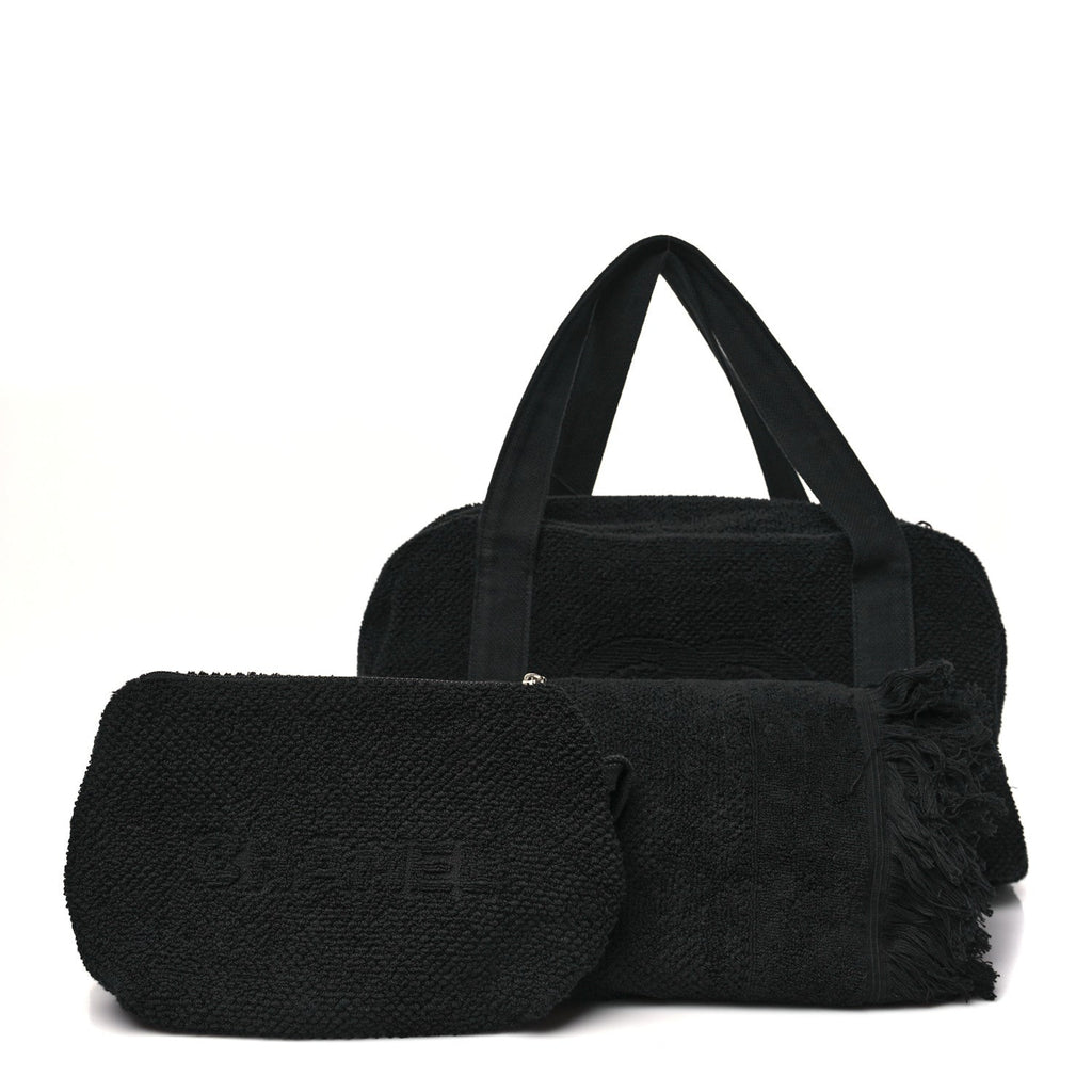 Chanel Terry Cotton CC Beach Duffel Towel Set Black