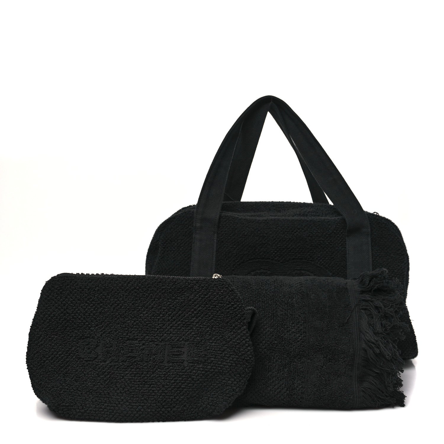Chanel Terry Cotton CC Beach Duffel Towel Set Black