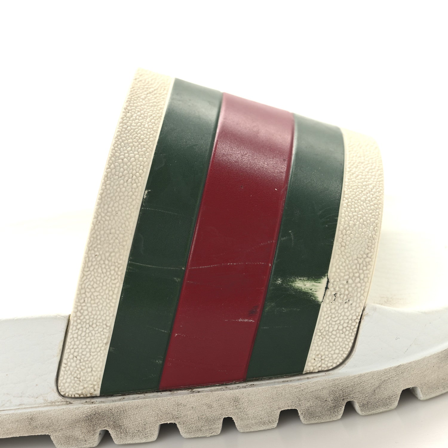 Gucci Rubber Web Mens Lug Sole Slide Sandals Great 5 White Green Red