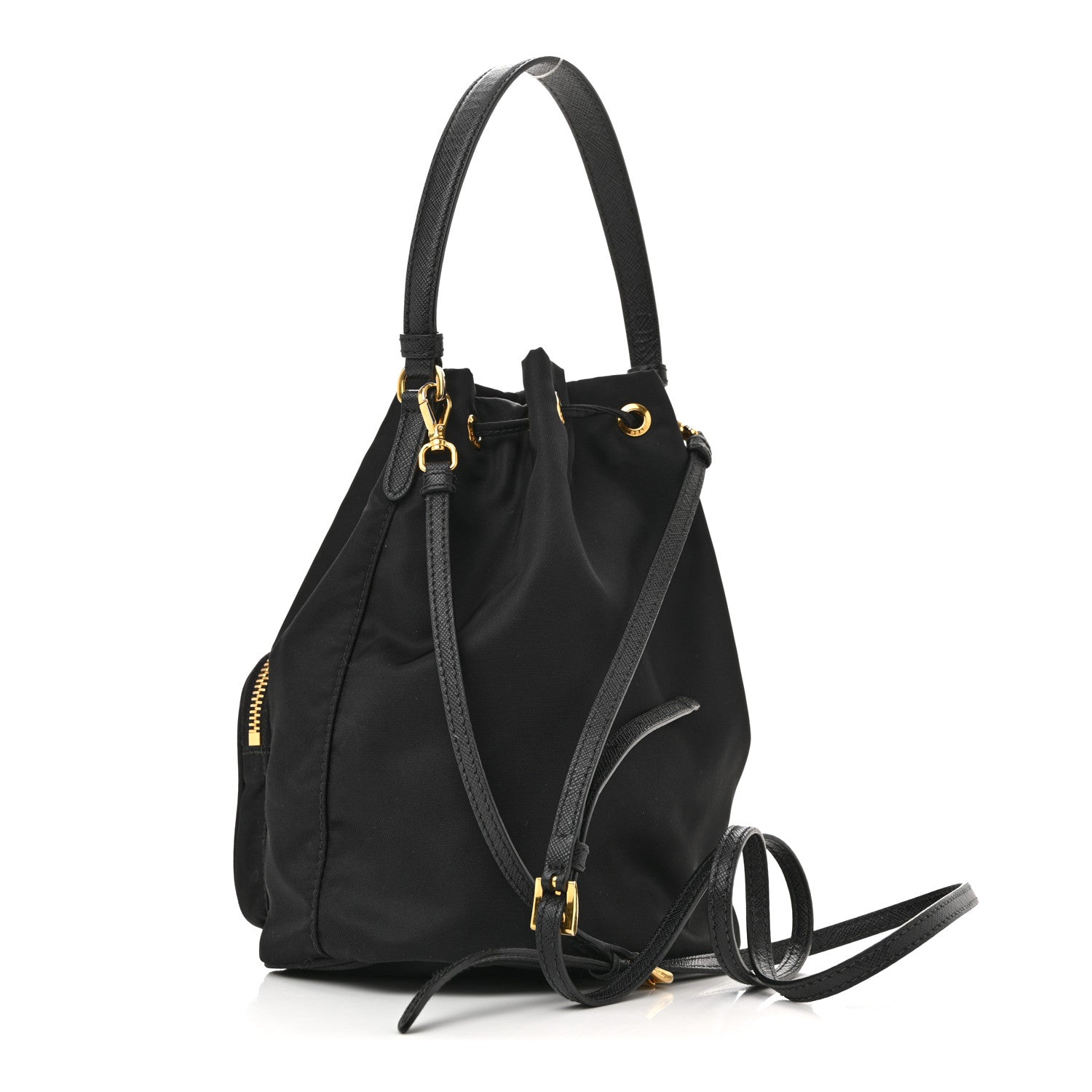 Prada Saffiano Tessuto Nylon Mini Bucket Crossbody Bag Black