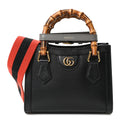 Gucci Textured Dollar Calfskin Web Small Diana Tote Bag Black Dusty Grey