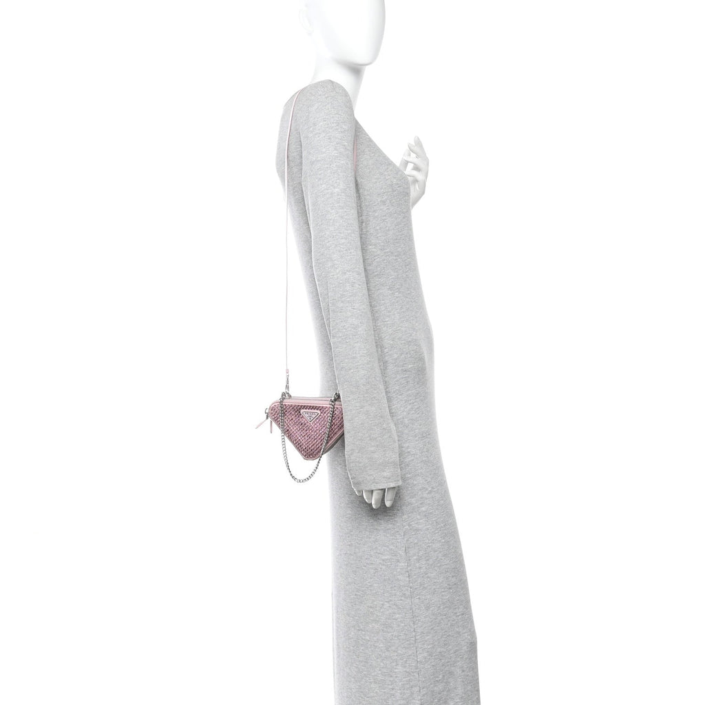 Prada Satin Crystal Mini Triangle Crossbody Pouch Alabastro