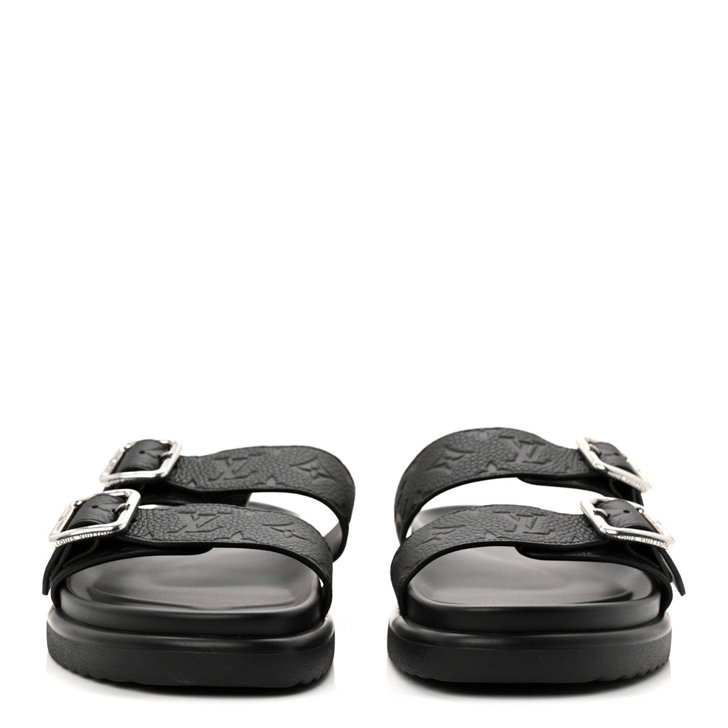 Louis Vuitton Grained Calfskin Embossed Monogram Mens Venice Mule Sandals 11 Black