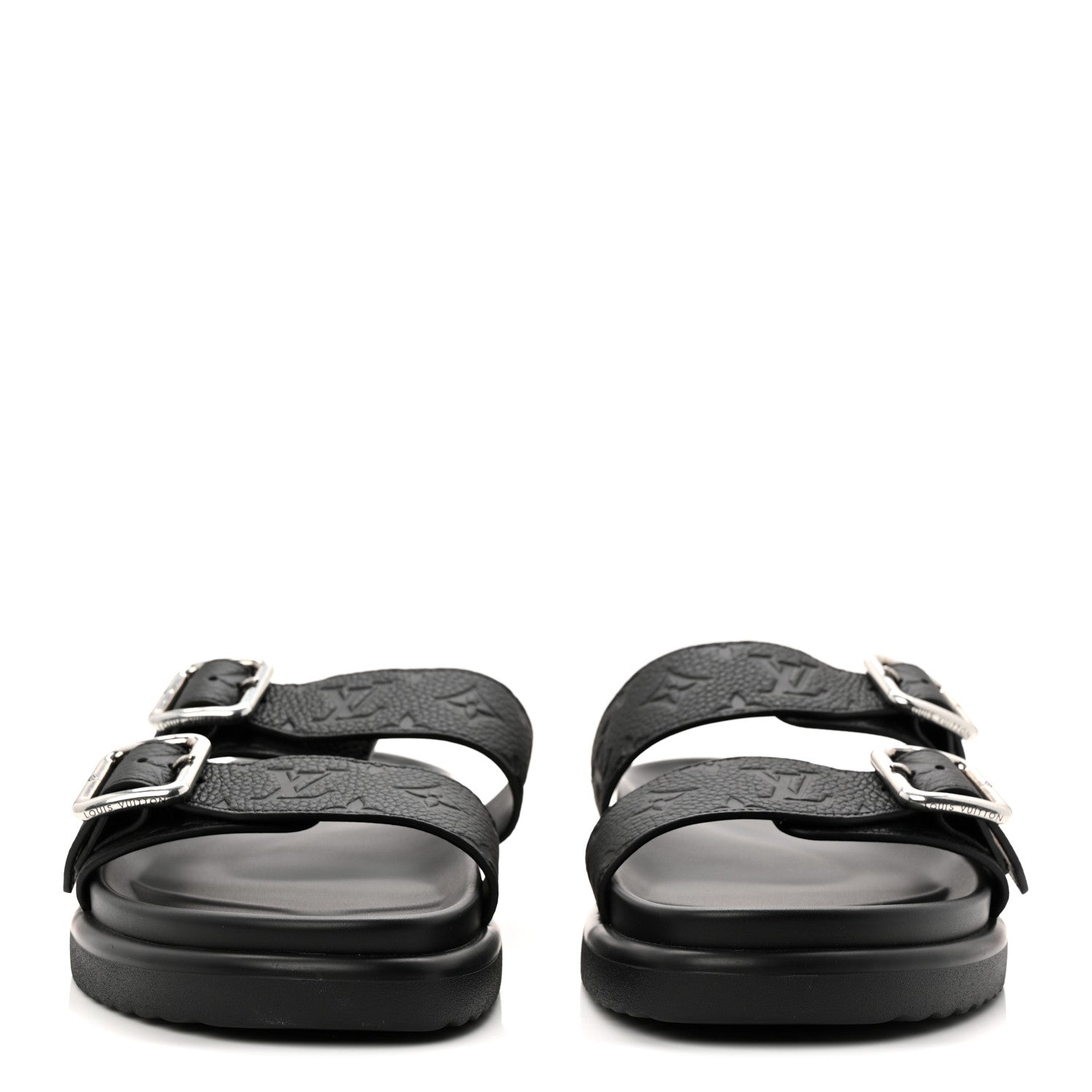 Louis Vuitton Grained Calfskin Embossed Monogram Mens Venice Mule Sandals 11 Black