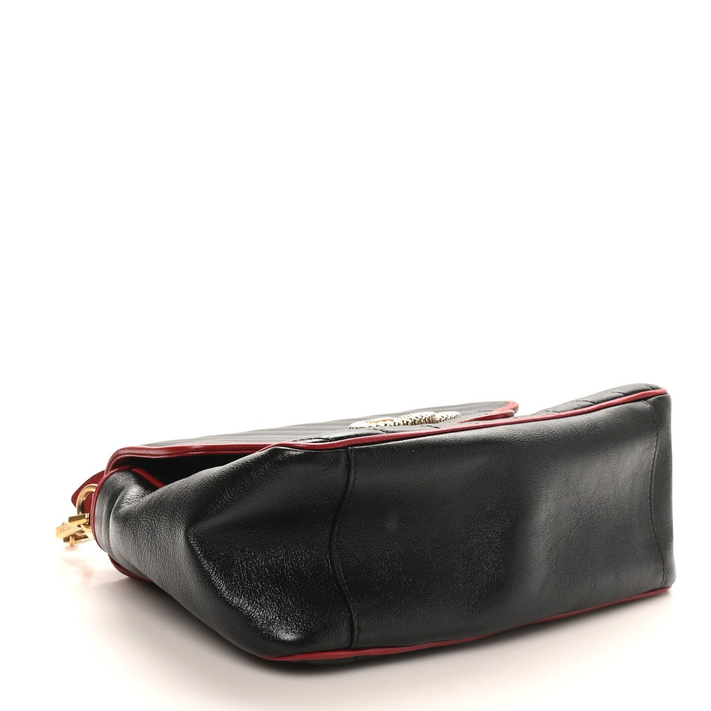 Gucci Vintage Effect Calfskin Matelasse Diagonal Small Torchon GG Marmont Top Handle Shoulder Bag Black Romantic Cherry
