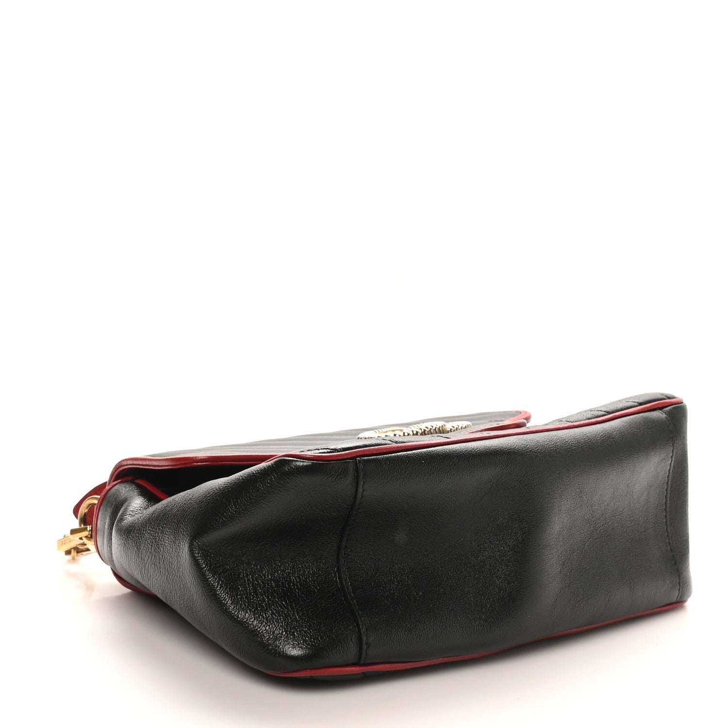 Gucci Vintage Effect Calfskin Matelasse Diagonal Small Torchon GG Marmont Top Handle Shoulder Bag Black Romantic Cherry