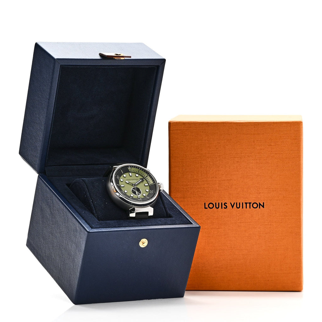 Louis Vuitton Stainless Steel Rubber 44mm Tambour Street Diver Automatic Watch Urban Green