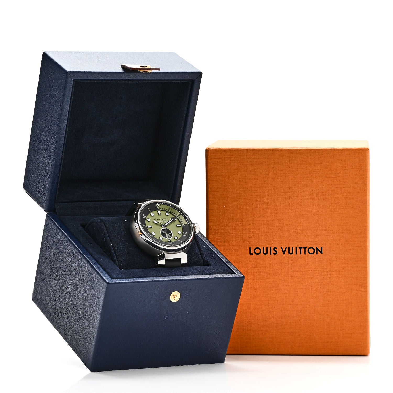 Louis Vuitton Stainless Steel Rubber 44mm Tambour Street Diver Automatic Watch Urban Green