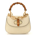 Gucci Patent Crystal Mini Bamboo 1947 Top Handle Chain Bag White