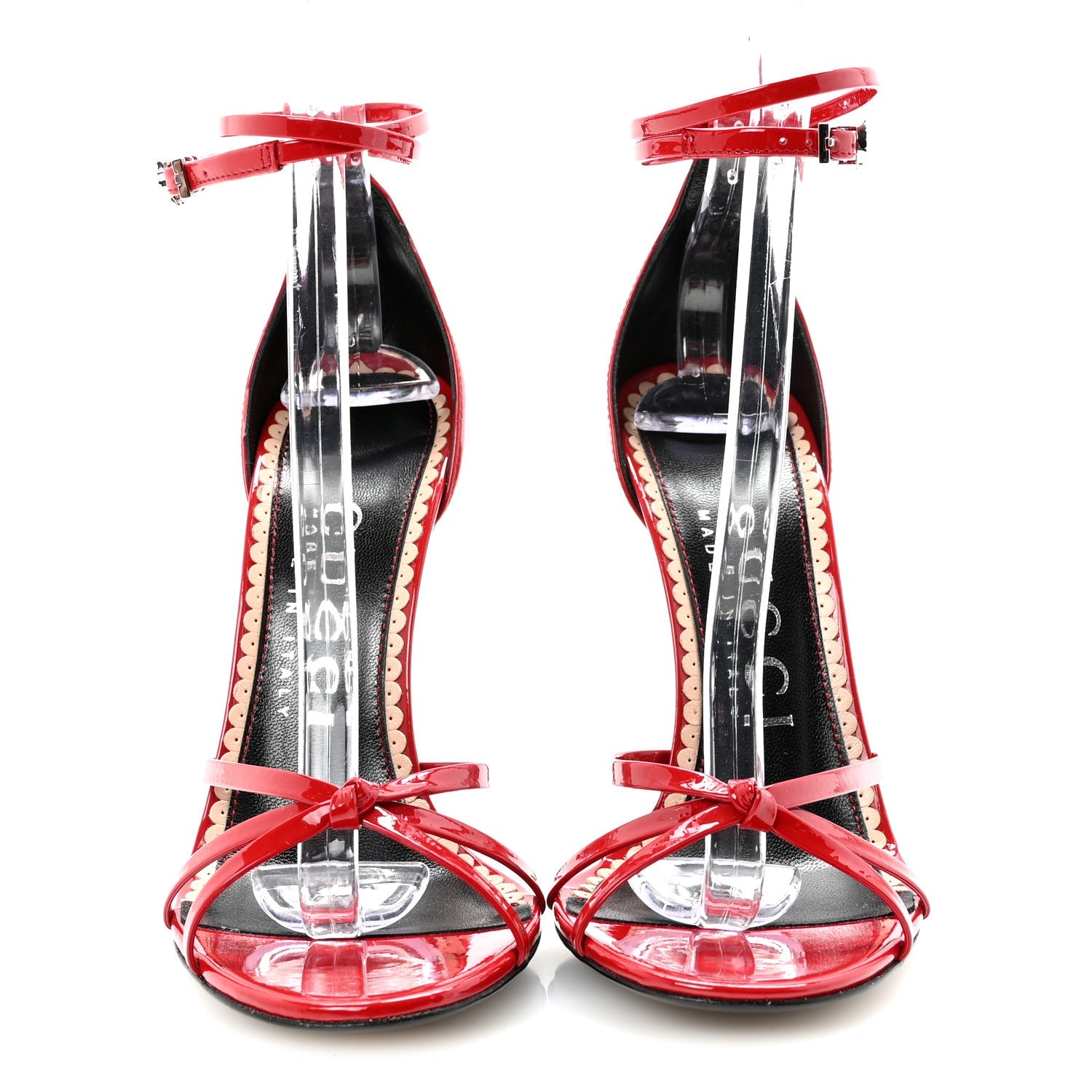 Gucci Patent Crystal Double G Ankle Wrap Sandals 37 Red