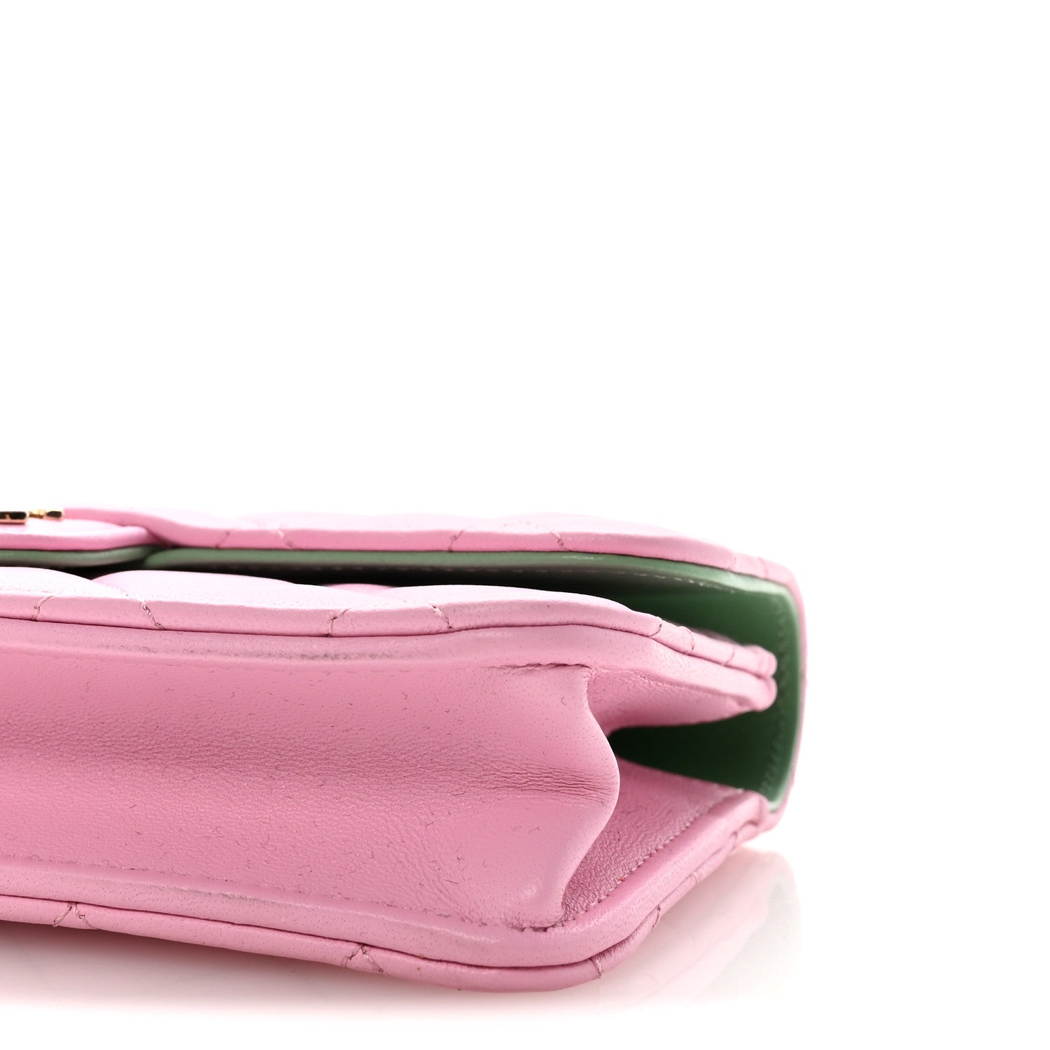 Chanel Lambskin Quilted Flap Phone Holder With Chain Lilac Light Green