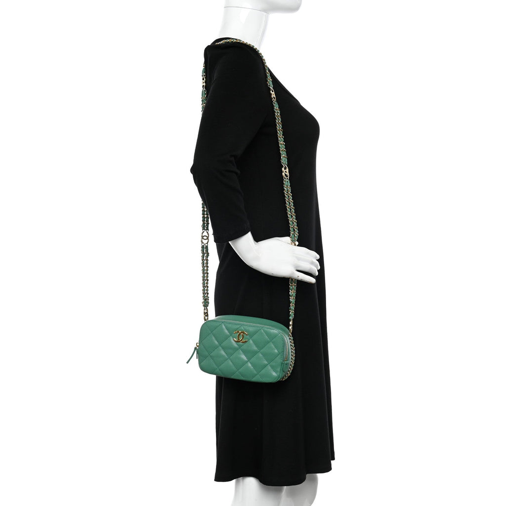 Chanel Caviar Quilted Mini CC You Camera Case Dark Green