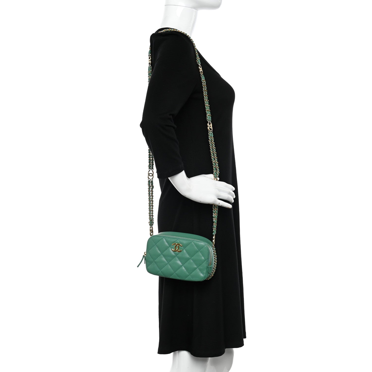 Chanel Caviar Quilted Mini CC You Camera Case Dark Green