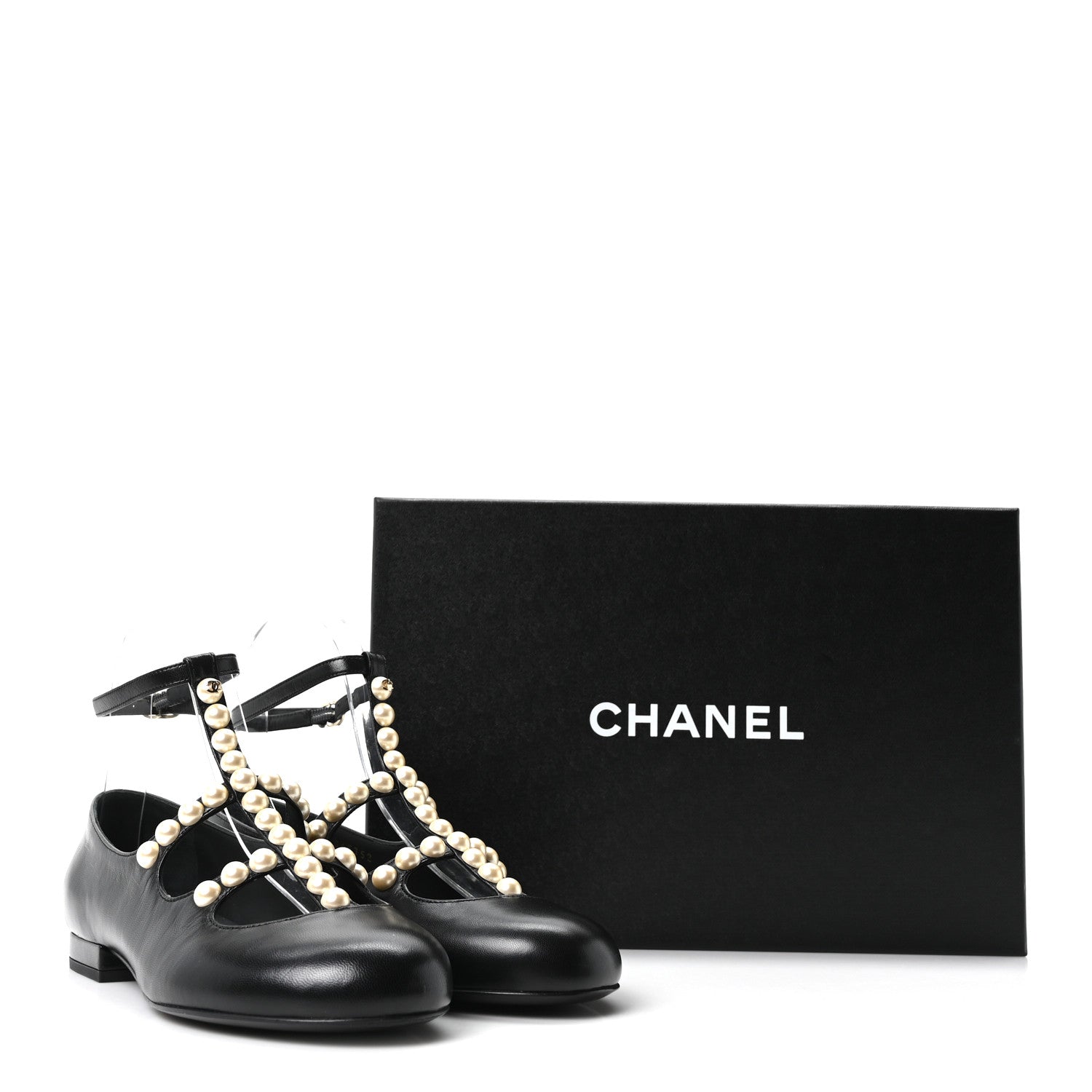 Goatskin Pearl Mary Janes Flats 35 Black