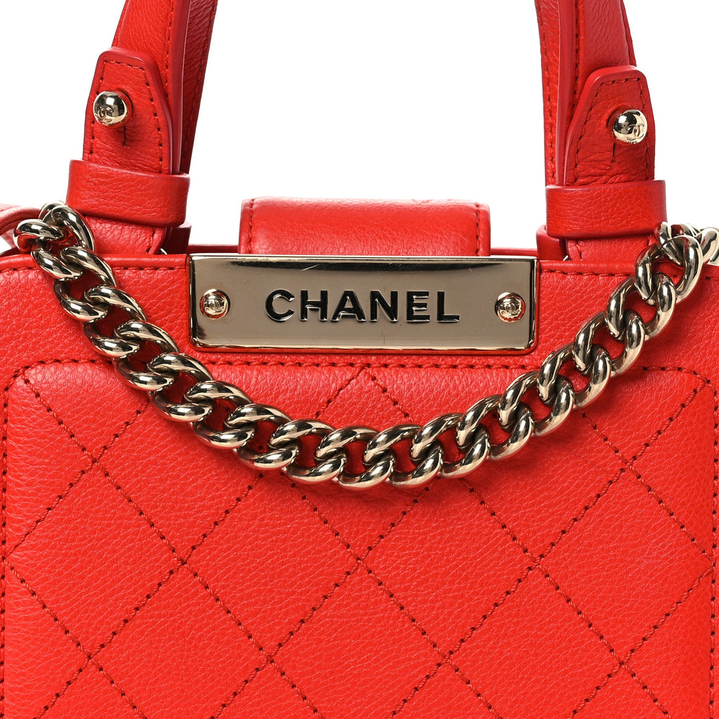 Chanel Grained Calfskin Stitched Mini Label Click Shopper Tote Red