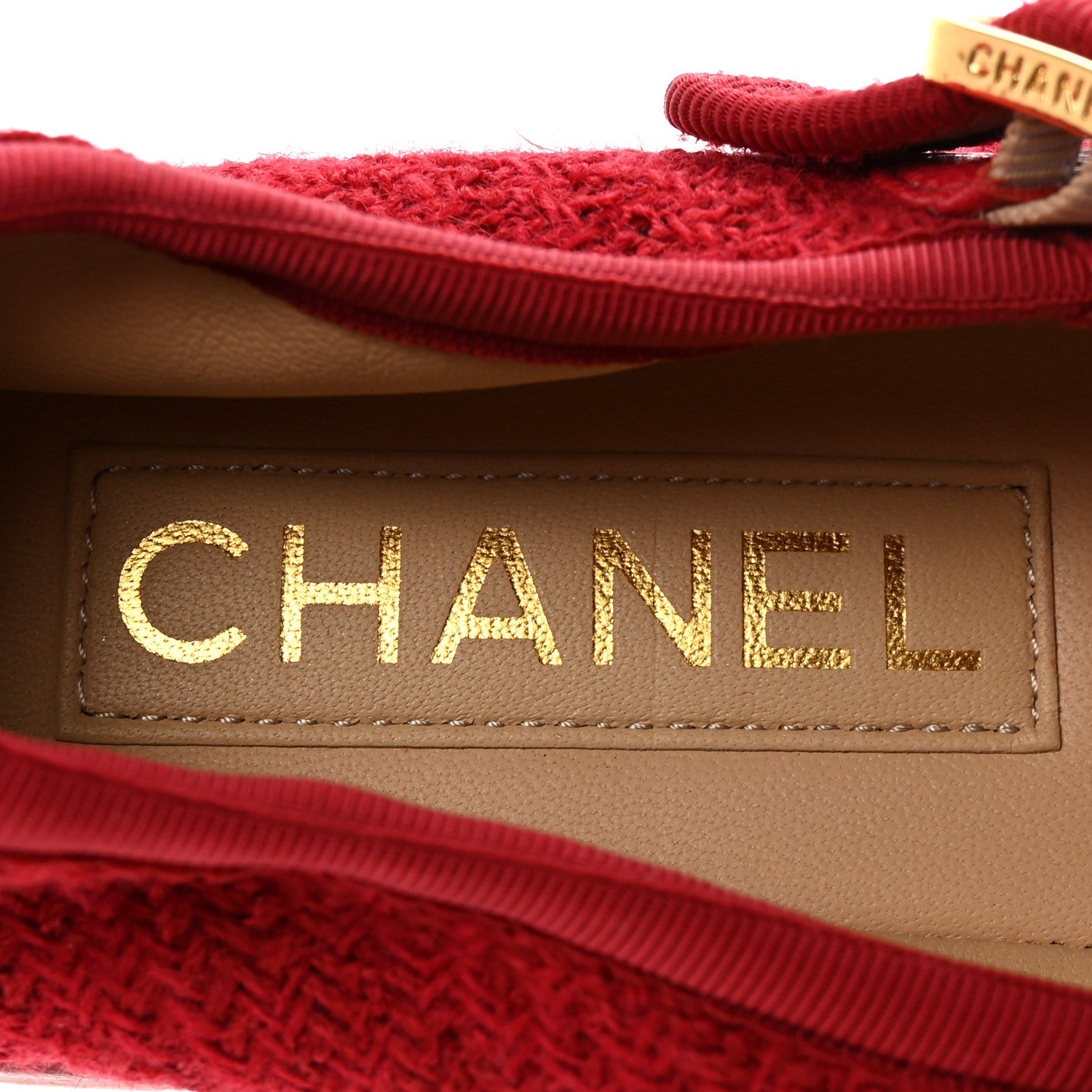 Chanel Wool Tweed Patent Mary Jane Flats 36 Red