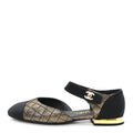 Laminated Suede Kidskin Grosgrain Quilted Cap Toe Ballerina Flats 36.5 Gold Black
