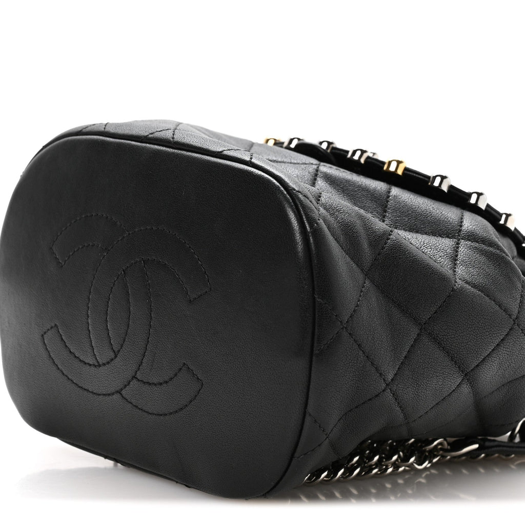 Chanel Lambskin Quilted Metallic Bubble Backpack Black