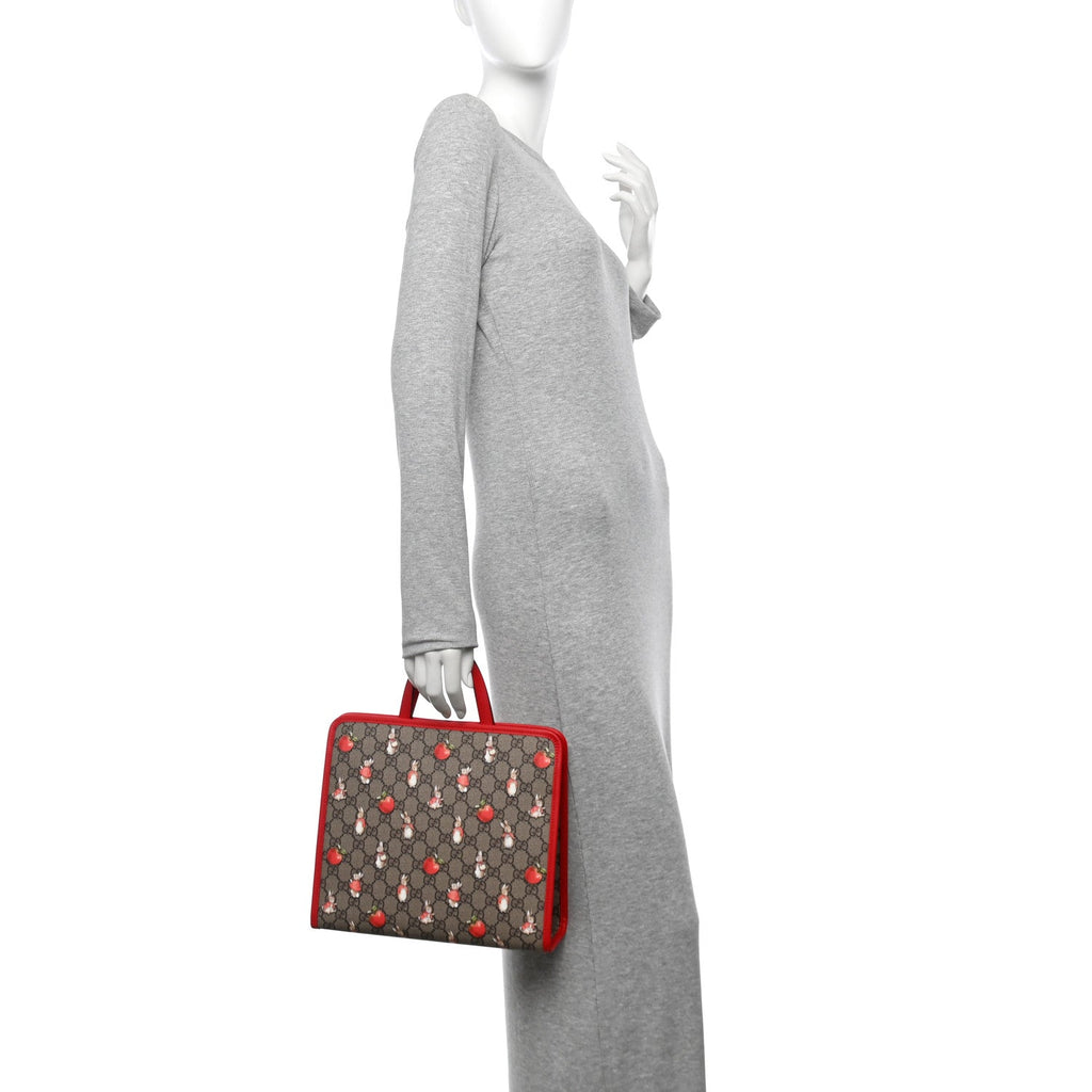 Gucci X Peter Rabbit GG Supreme Monogram Rabbit Apple Childrens Tote Beige Ebony Multicolor Bright Hibiscus