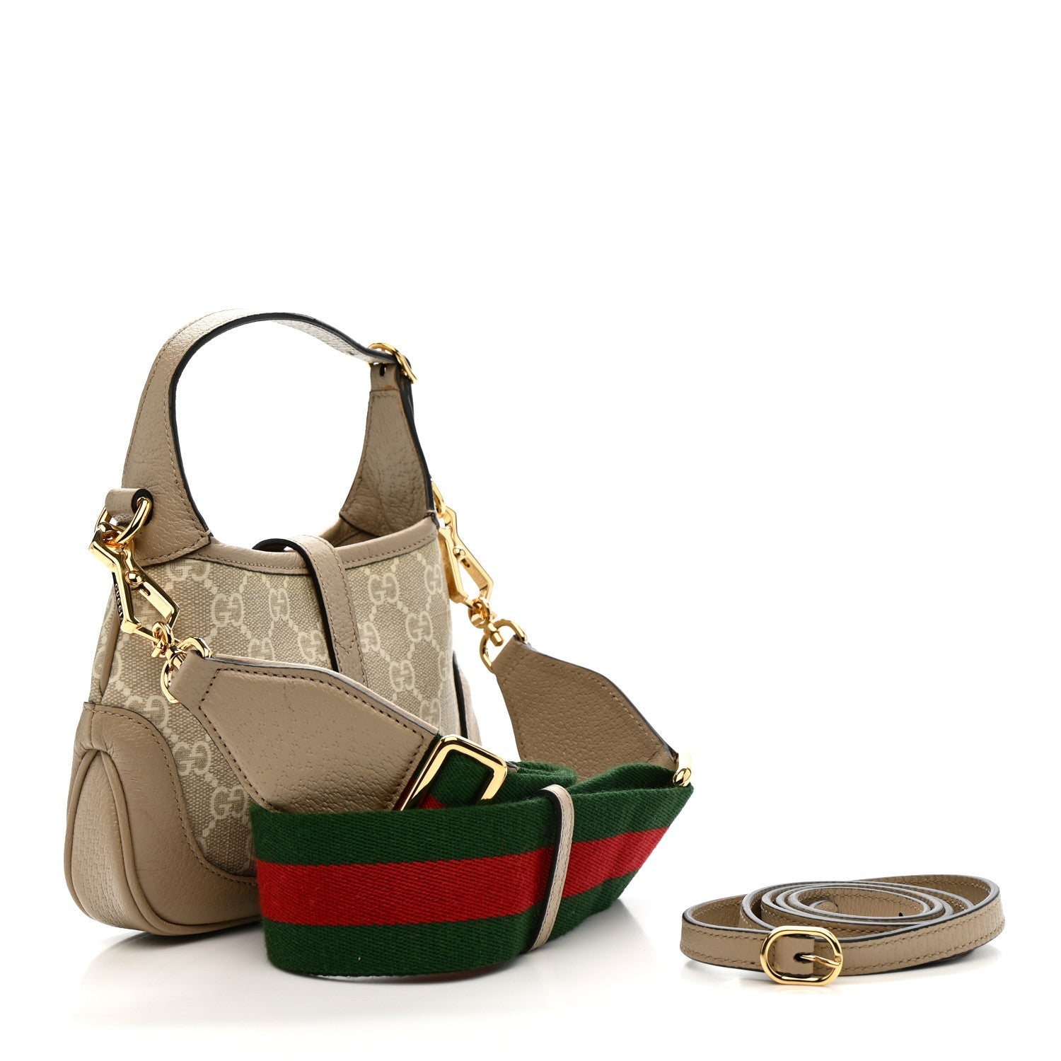 Gucci GG Supreme Monogram Textured Dollar Calfskin Mini Jackie 1961 Hobo Beige Mystic White Oatmeal
