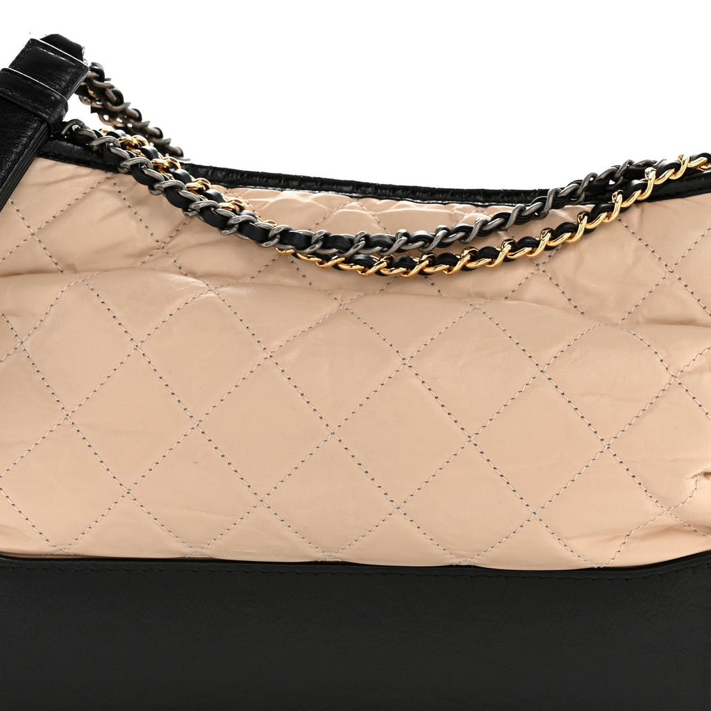 Chanel Aged Calfskin Quilted Medium Gabrielle Hobo Beige Black