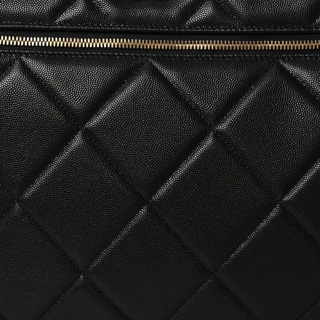 Chanel Shiny Grained Calfskin Quilted Large Travel Bowling Bag Black