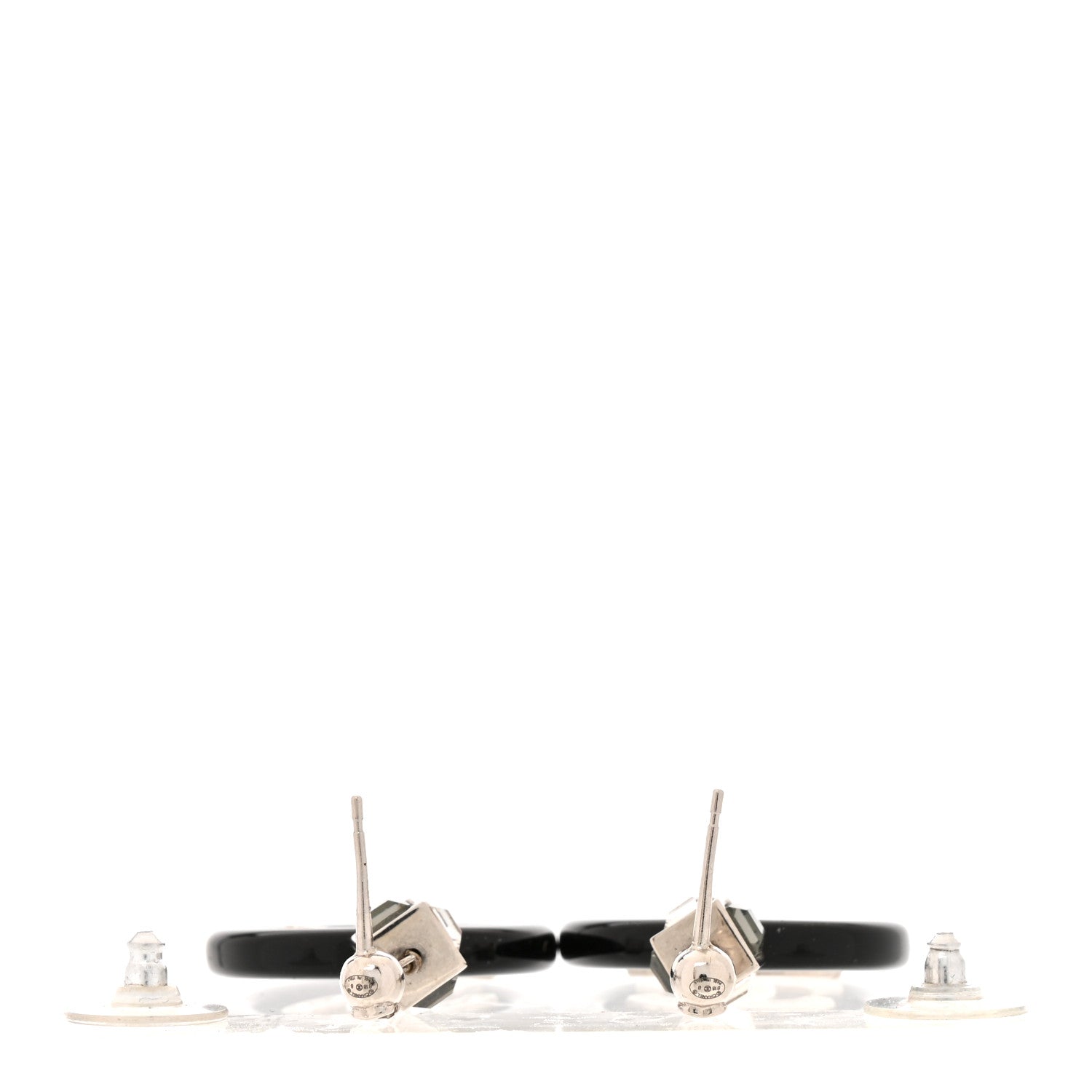 Metal Resin Crystal Pearl CC Drop Earrings Black Silver