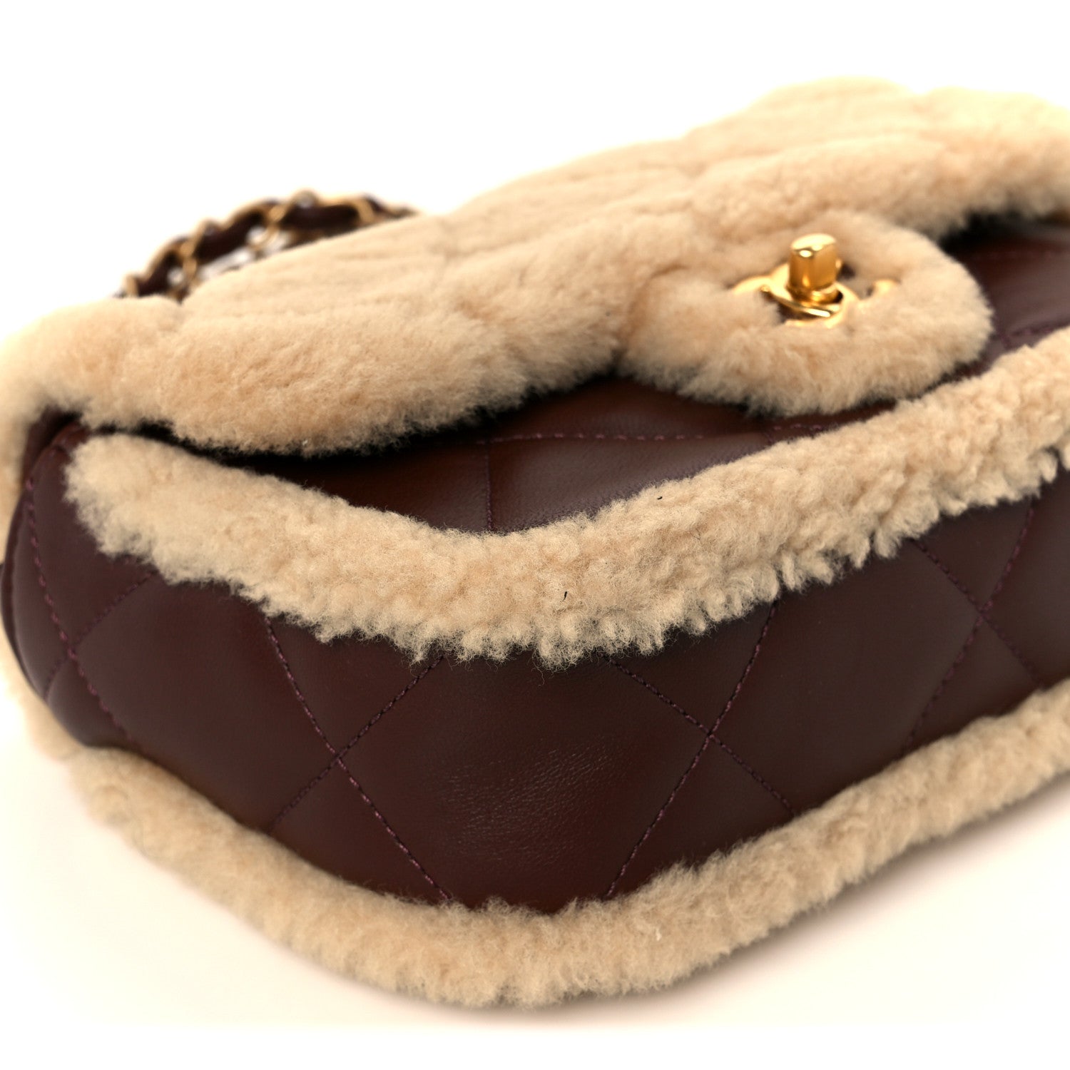 Chanel Shearling Lambskin Quilted Mini Furry Coco Flap Beige Dark Brown