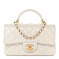 Chanel Iridescent Lambskin Quilted Mini Top Handle Rectangular Flap White