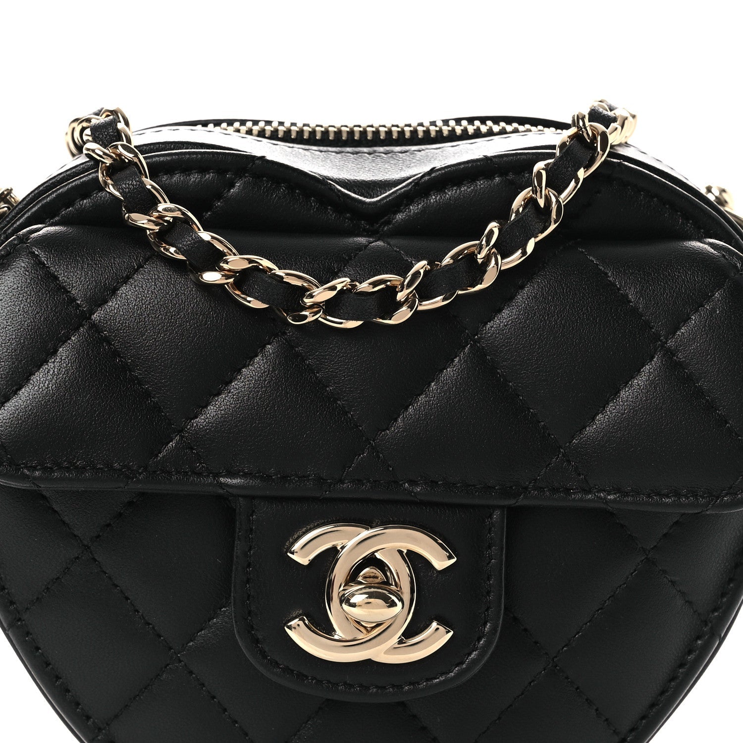 Chanel Lambskin Quilted CC In Love Heart Clutch With Chain Black