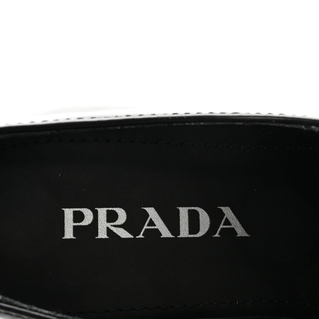 Prada Metal Triangle Logo Double Chocolate Loafers 38 Black