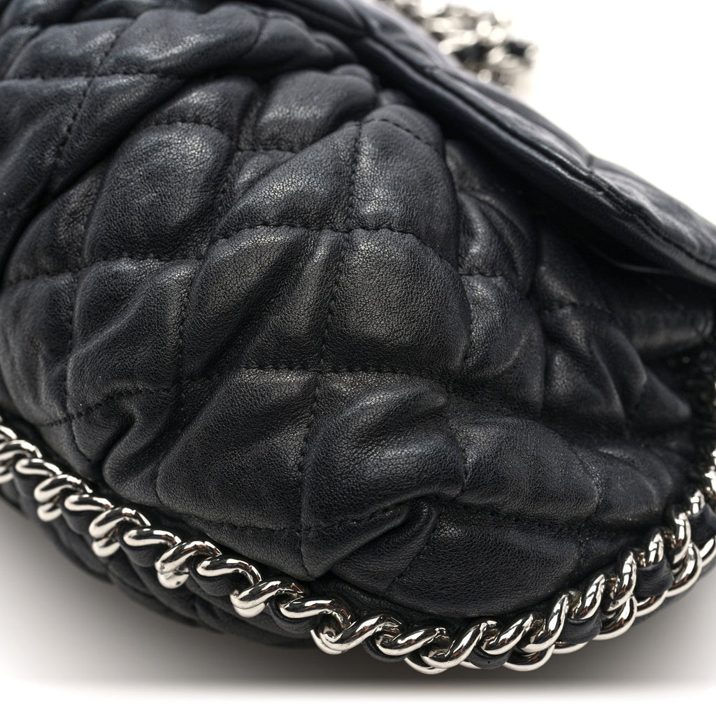Chanel Washed Lambskin Quilted Medium Chain Around Messenger Black