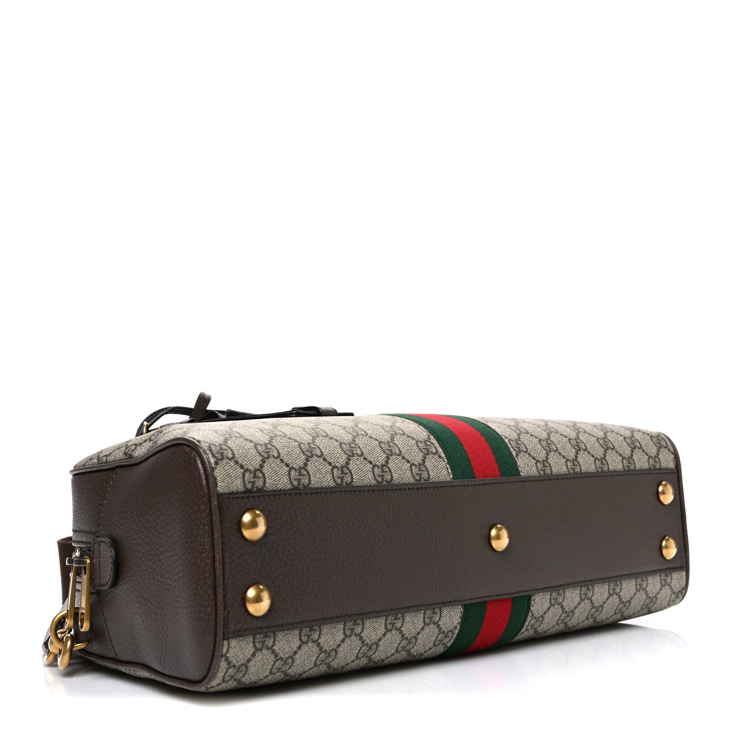 Gucci GG Supreme Monogram Textured Dollar Calfskin Web Medium Savoy Bowling Bag Beige Ebony New Acero