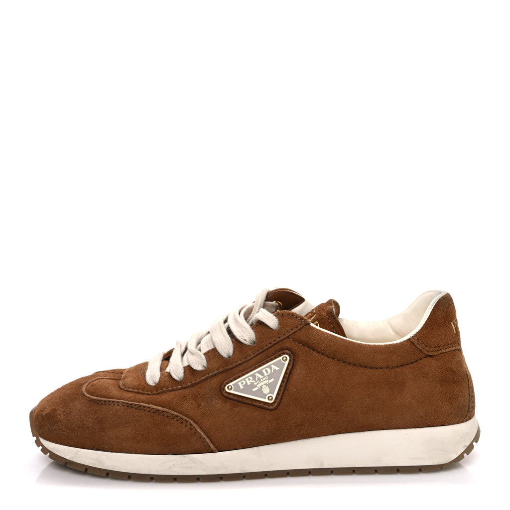 Prada Suede Logo Womens Low Top Sneakers 36.5 Cocoa Brown